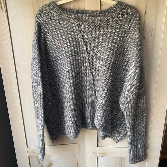 Zara Knit Alpaca Blend Gray Chunky Oversized Sweater M asymmetric hem Y2K grunge - Picture 1 of 7